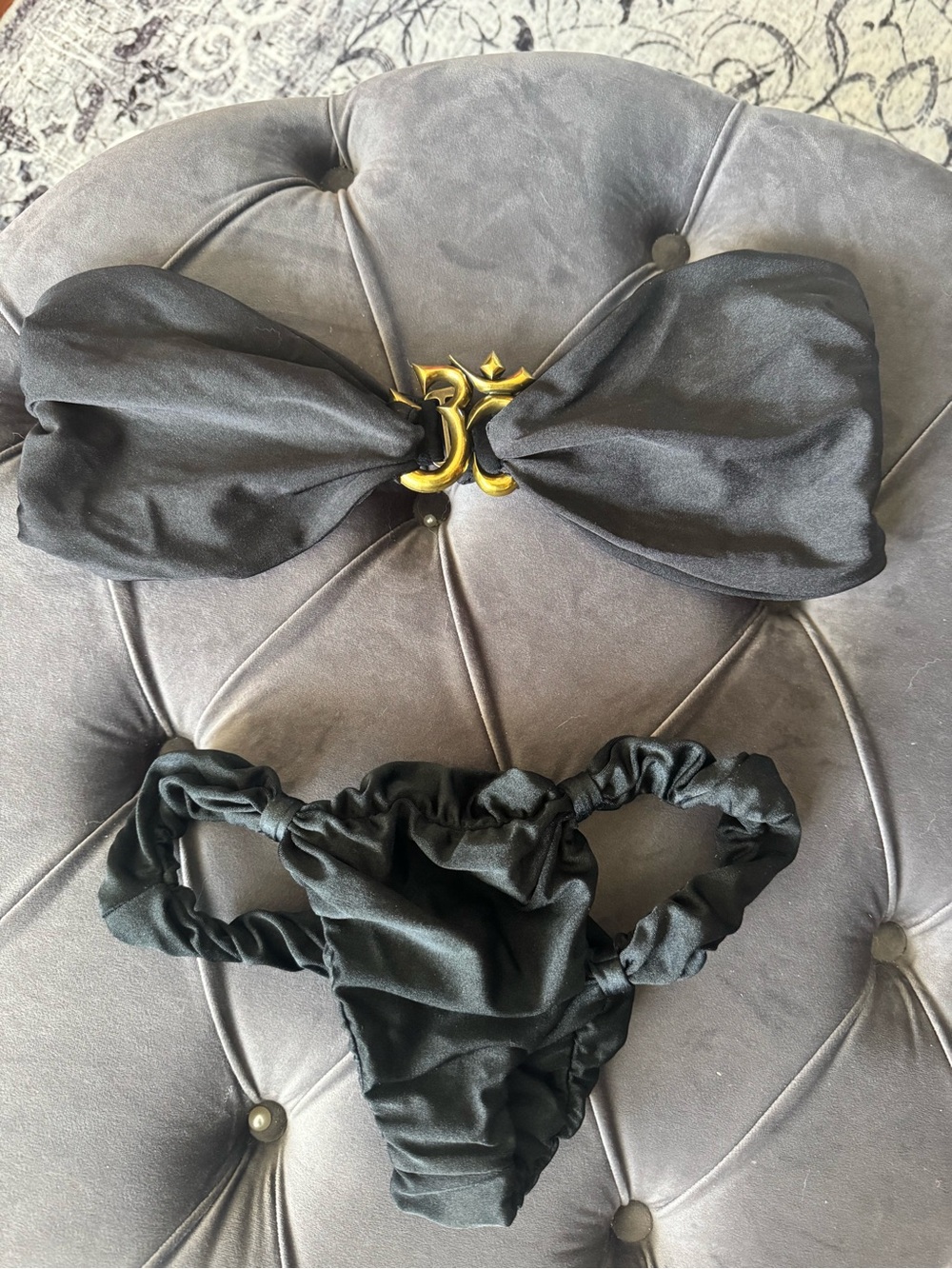 Black Bandeau Bikini Set with Gold Accent